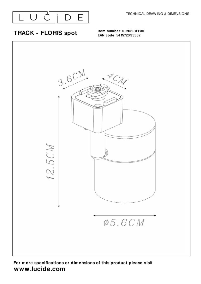 Lucide TRACK FLORIS Track spot - 1-okruhový systém osvetlenia koľaje - 1xGU10 - čierny (predĺženie)